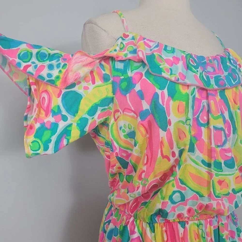 Lilly Pulitzer Fenella Ruffle Romper Sz XS Multi Come‎ Out Of Your Shell Summer